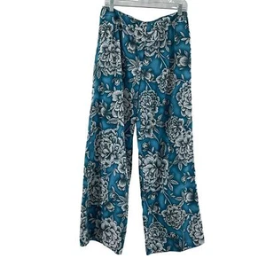 Worthington Blue/White Floral Print Wide Leg Palazzo Pant Sz 10 Preowned Women's - Picture 1 of 6