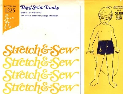 Vintage 1970s Stretch & Sew Sewing Pattern Boy's SWIM TRUNKS 1225 Sz 2-12 UNCUT - Image 1 of 4