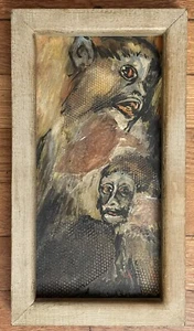 Vintage MCM Painting Signed Illegible Dunkel? Monkeys - Picture 1 of 10