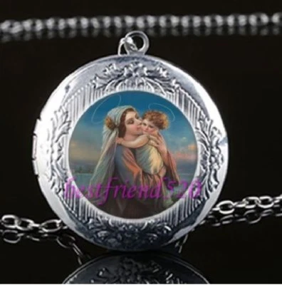 María Bebé Jesús Corazón Cruz Plata Foto Medallón Cadena Collar Bolsa Regalo Gratis Foto 1 de 4