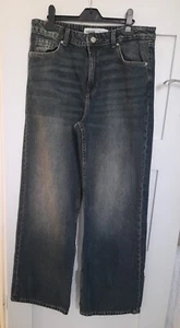 Bershka baggy wide leg jeans - dark wash blue - mid rise - Picture 1 of 6
