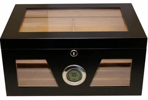 HUMIDOR FÜR 100 ZIGARREN  DIGITALES HYGROMETER  ZEDERNHOLZTABLET - KRISTALLGLAS - Bild 1 von 7