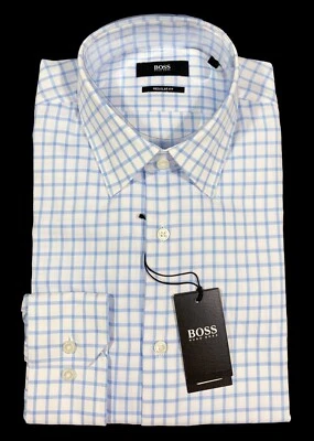Camisa de vestir para hombre HUGO BOSS azul blanco a cuadros 15 1/2 (15,5) 34/35 ajuste regular nueva con etiquetas Foto 1 de 3