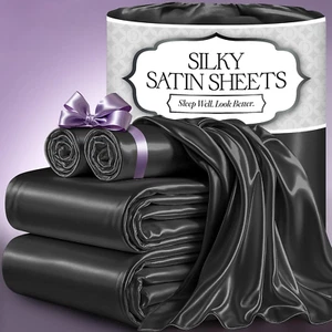 Satin Bed Sheets - 4 Piece Luxury Silky King Size Bedding Set - Softer than Silk - Picture 1 of 8