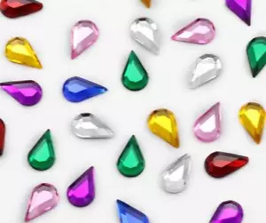 10x6mm Flat Back Teardrop Acrylic Rhinestones Plastic Gems Embelishments 100 Pcs - Picture 1 of 40