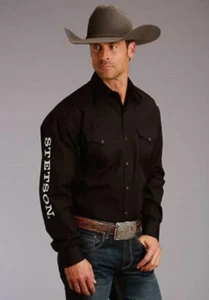 ¡Nuevo! CAMISA WESTERN POPELINA REDACCIÓN LOGO STETSON NEGRA PARA HOMBRE con broches de presión talla S M L - Imagen 1 de 6