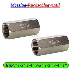 Rückschlag Ventil Muffe Messing vernickelt Air Rückschlagventil BSPT 1/8" bis 1" - Picture 1 of 16