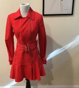 Bebe Poppy Red Trench Coat Belted Zip Closure Size XS - Picture 1 of 14
