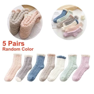 5 Pairs Women Ladies Soft Fluffy Bed Floo Socks Winter Warm Lounge Slipper Cosy - Picture 1 of 11
