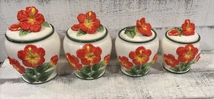 Vintage KMC Keramik Rot Hibiskus Blume Kanister 4er Set - Bild 1 von 19