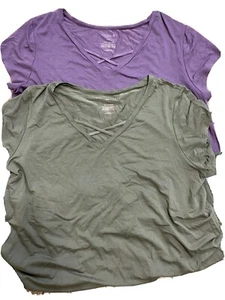 Arizona Women’s Top Set 2 T-shirt’s Plus Size XXL Violet/Olive Short Sleeves New - Picture 1 of 7
