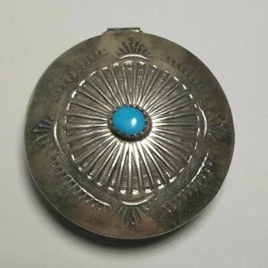 VTG ANTIQUE HANDMADE SOLID STERLING & TURQUOISE NAVAJO PILLBOX FRED HARVEY ERA - Picture 1 of 7