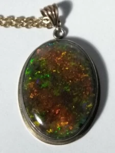 Solid Australian Black Andamooka Matrix Opal Pendant with Chain Silver and GF - Picture 1 of 12