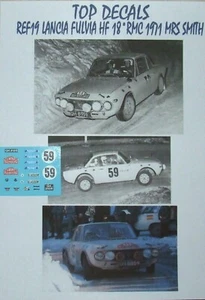 LANCIA FULVIA HF 18° RALLYE MONTE CARLO 1971 MRS ROSEMARY SMITH TOP DECALS 1/43 - Imagen 1 de 1