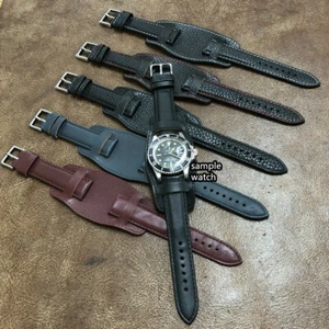 Correa de reloj de cuero negra estilo cintura piloto militar talla 18/20/22 mm #137 - Imagen 1 de 13
