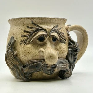 Wizard Of Clay Funny Face Prominent Mustache Pottery Coffee Tea Mug - Picture 1 of 9