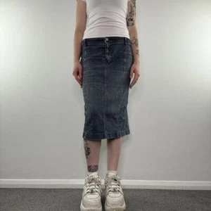 Falda midi vaquera desteñida tiro bajo vintage Y2K - Imagen 1 de 6