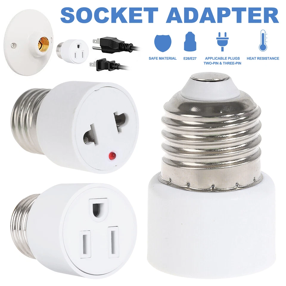 Light Socket To Plug Adapter Outlet Plug Converter E26/E27 Bulb Socket Adapte - Image 1 of 4