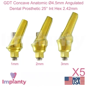 5x GDT konkav anatomisch Ø4,5mm abgewinkelt Zahnprothese 25° Int Sechskant 2,42mm - Bild 1 von 4