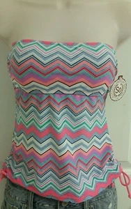 NWT - Junior Women's Multi-Color Chevron Bandeaukini Swimsuit Top-Size XS - Picture 1 of 9