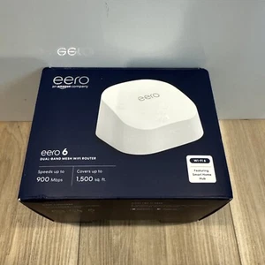EERO 6 Dual Band Mesh Wi-Fi Router Speeds Up To 0.9 Gbps 1,500 Sq Ft - White - Photo 1/7