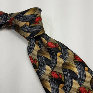 Robert Talbott Studio Mens Silk Tie Short Geometric Gold Blue Red Shapes 56.5L - Picture 1 of 6