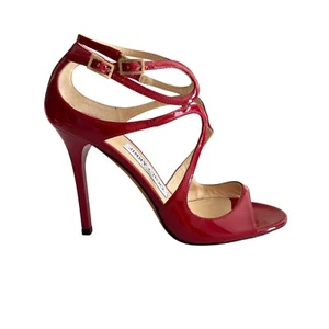 Jimmy Choo Ivette Sandals Size 37 Red Designer Wedding Party Cocktails Formal - Picture 1 of 11