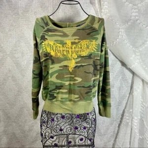 Polo Ralph Lauren camo button back graphic print logo sweater size L - Picture 1 of 8