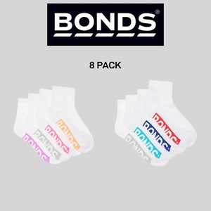 Bonds Kids Logo Light Quarter Crew Socks Comfy Mesh Cooling Zones 8 Pack RXU64W - Picture 1 of 7