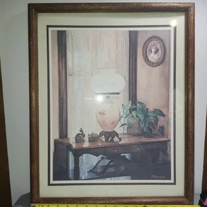 Vintage Kunstwerk von C. Wray um 1982 gerahmt mattiert gemütlicher Innendruck 21x18 - Bild 1 von 9