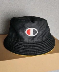 Sombrero de cubo reversible Champion negro amarillo exterior Gorpcore OS - Imagen 1 de 6