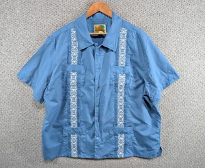 Haband Vintage Men's Blue Guayabera Cuban Style Embroidered Button Shirt 2XL - Picture 1 of 10