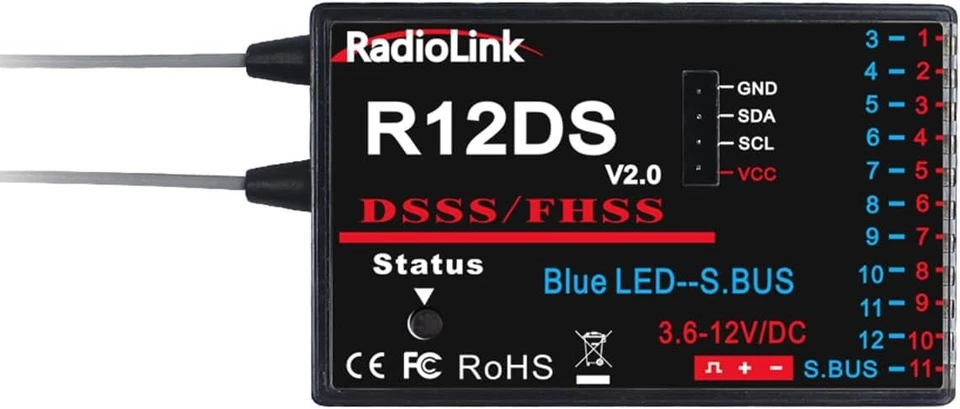 RadioLink R12DS 10-ch 2.4ghz DSSS & FHSS Receiver
