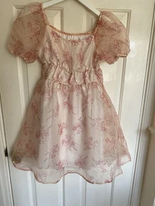 Babydoll Style Sheer Lined Pink Floral Cutsie Kawaii Style Dress S - Picture 1 of 11