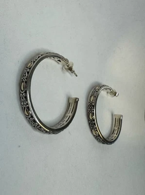 Винтажные серьги-кольца Estate из стерлингового серебра 925 пробы и золота 14 карат от JH John Hardy - Изображение 1 из 4