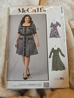 McCall's 8435 Size 30-38 Dress Button Front Square Neckline Knit Uncut Pattern  - Image 1 of 2