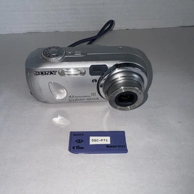 Sony Cyber-shot DSC-P73 4.1 MP Silver Digital Camera w/ 16MB Memory Stick Tested - Image 1 of 4