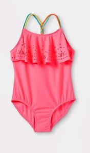 Girls' Large (10/12 ) Flounce Pink One Piece Swimsuit - Cat & Jack - Picture 1 of 3