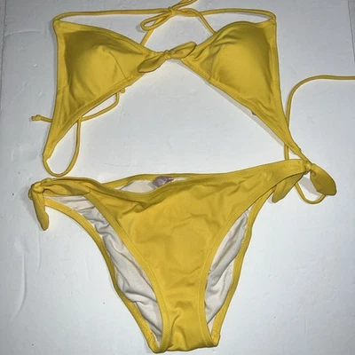 Conjunto de bikini Victoria's Secret de colección parte superior pequeña parte inferior amarilla corbata laterales 2007 Foto 1 de 4