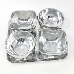 Pottery Barn Barona Condimento Snack Bandeja Cuencos Cuadrado Plata Aluminio Juego de Fiesta - Imagen 1 de 5