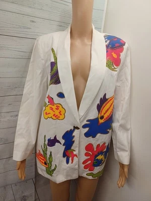 D.K. Gold Multicolor Beaded Fish Sea Jacket Womens Sz 10 Glitter  - Image 1 of 4