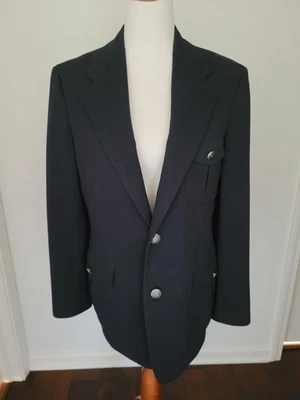 Rare & True Vintage 70’s Varsity Town Polyester Leisure Suit Jacket, Navy Sz 42R - Image 1 of 4