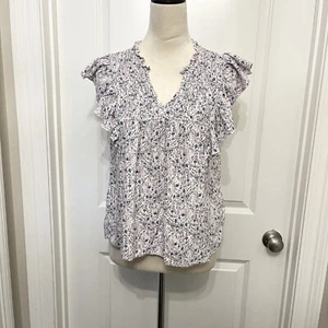 Blusa floral blanca y púrpura con mangas con volantes Lucky Brand - pequeña para mujer - Imagen 1 de 8