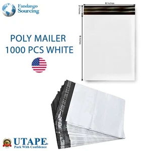 6"X9" POLY MAILER SHIPPING BAG White Self Sealing UTAPE® BRAND 1000 PIECES - Picture 1 of 8