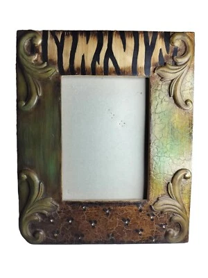 Marco de fotos Safari 5 por 7 con joyas pintado a mano N montado único  Foto 1 de 4