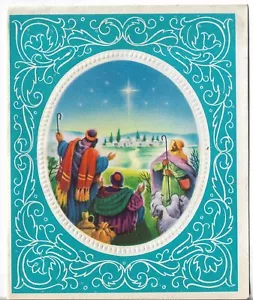 TARJETA DE NAVIDAD Usada De Colección - Aprox. 4.5x5.5" Religiosa - Pastores Corderos Belén - Imagen 1 de 3