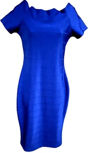 Haute Monde Off the Shoulder Bodycon Royal Blue Dress Metal Back Zipper M. NWT - Picture 1 of 6