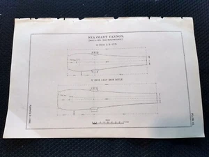 1880 Sea Coast Cannone modello 15 pollici 1874 schema schizzo ordinanza esercito - Foto 1 di 2