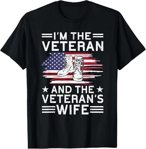 The Veteran & The Veteran's Wife Proud American Veteran Wife Gift Unisex T-Shirt - Picture 1 of 3