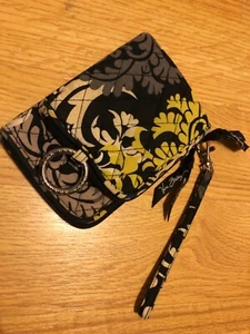 Vera Bradley Baroque WRISTLET Double ID Black Gray Lime Floral Wallet - Picture 1 of 5